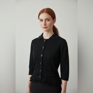 Vintage NEXT UK - Y2K Classic Feminine Button-Up Ruffle Hem Cardigan